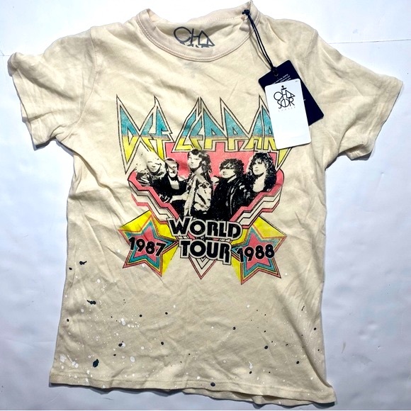 Chaser Cream Def Leopard World Tour 1988 100% Cotton Paint Spatter T-shirt NWT S - Picture 7 of 15